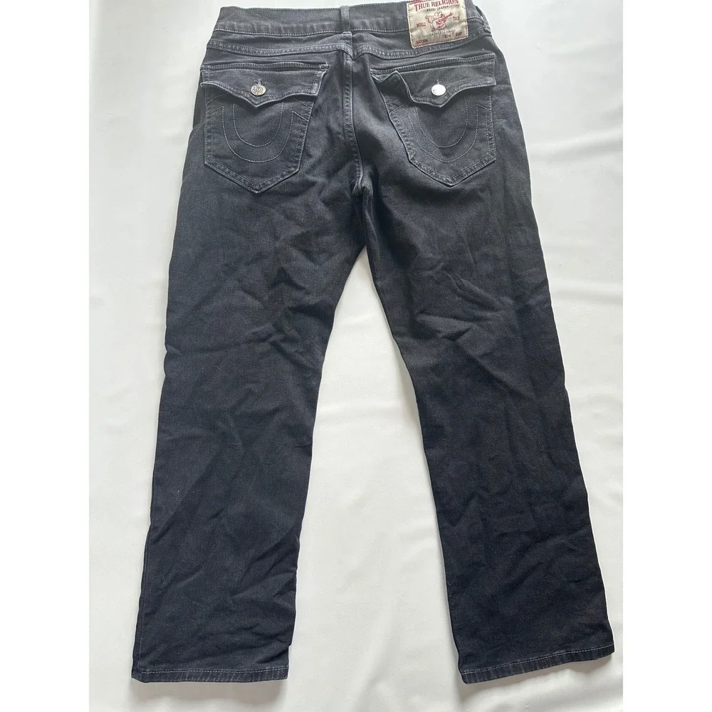 True Religion Ricky Relaxed Straight Leg Black Jeans Mens 32x26 Stretch Denim
